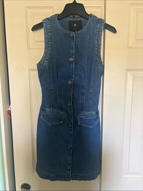 7 for All Mandkind denim dress with turquoise buttons